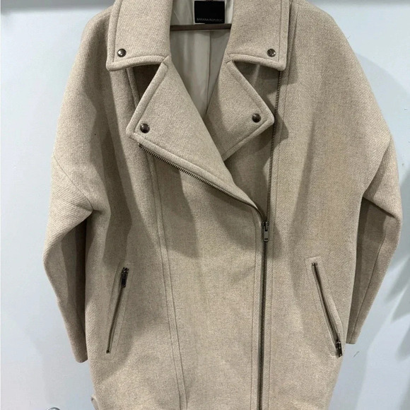 $370 Rare Banana Republic Oversized Moto Cocoon Coat in Beige size XL Wool blend - Picture 5 of 11